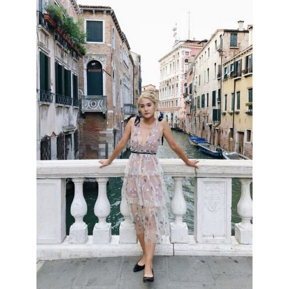 💕SELF-PORTRAIT💕 Star Mesh Embroidered Midi Dress ~ US 4 - Picture 3 of 16